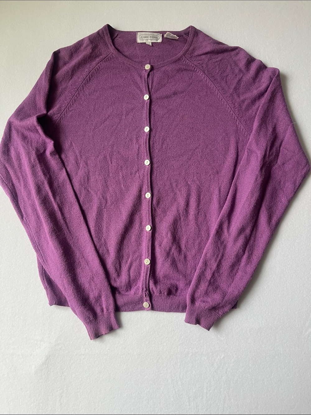 JEANNE PIERRE Purple Button-Front Crewneck Cardigan